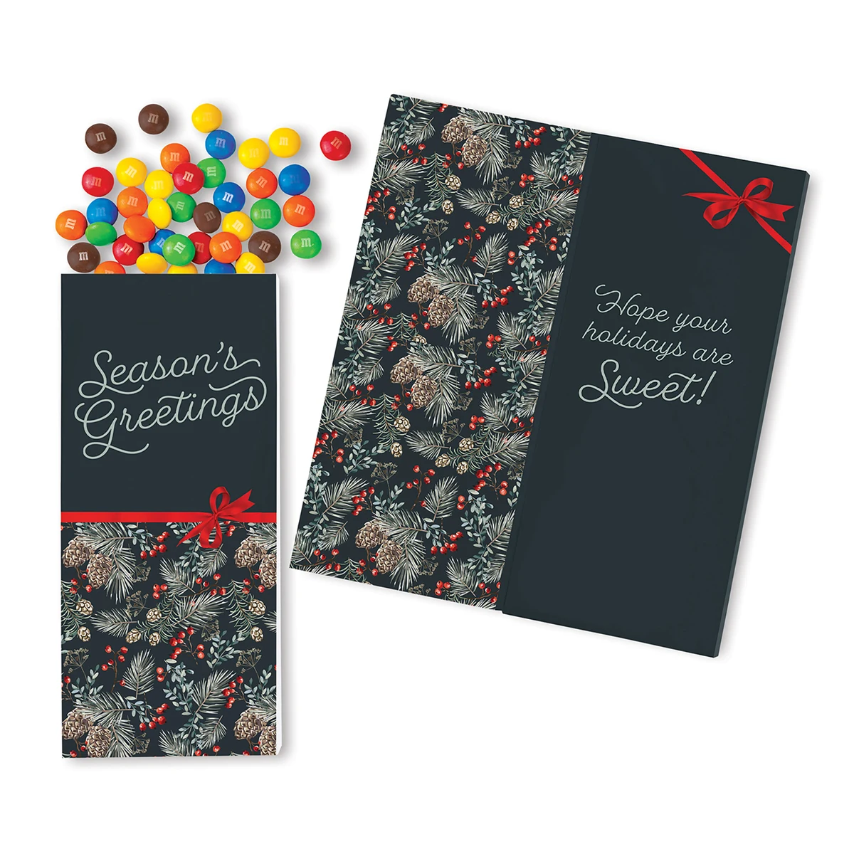 One Color Foil-Stamped Stock Pine Boughs & Berries Sweeter Cards with Candy Coated Chocolate Bitz 1