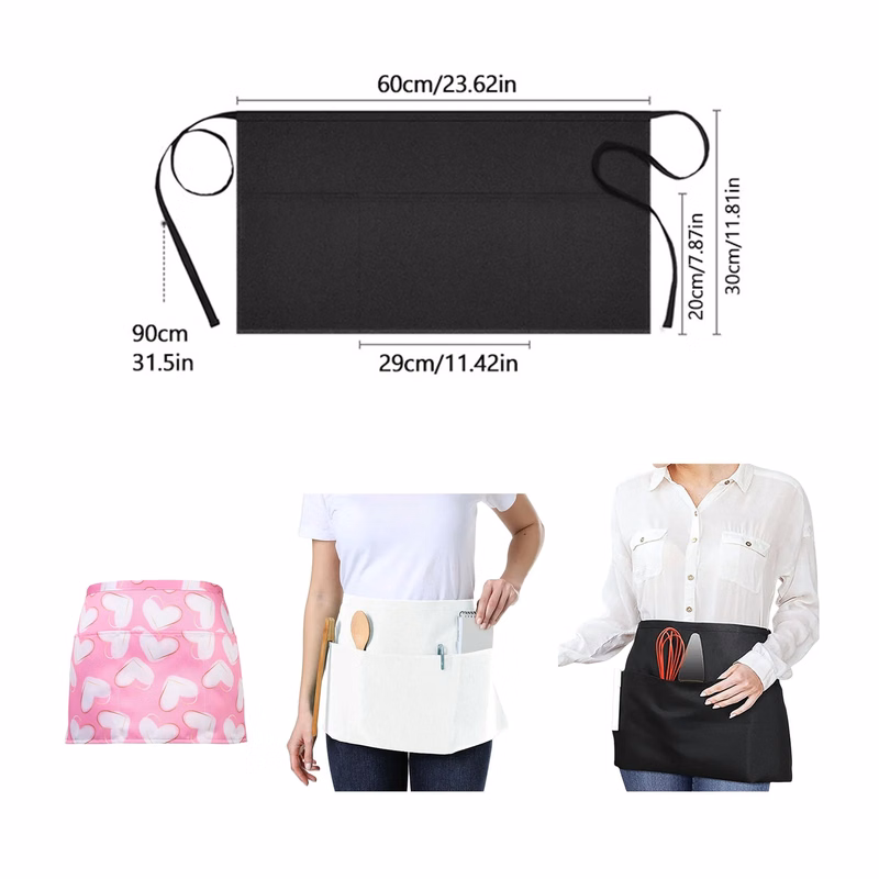 Server Waitres Waist Apron with 3 Pockets