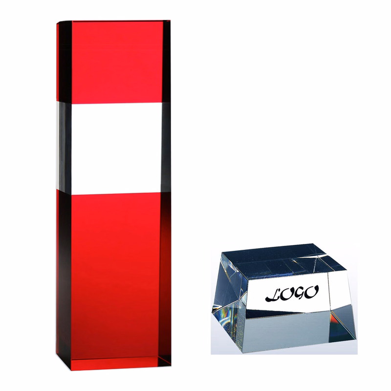 RED/CLEAR COLUMN OPTIC CRYSTAL AWARD