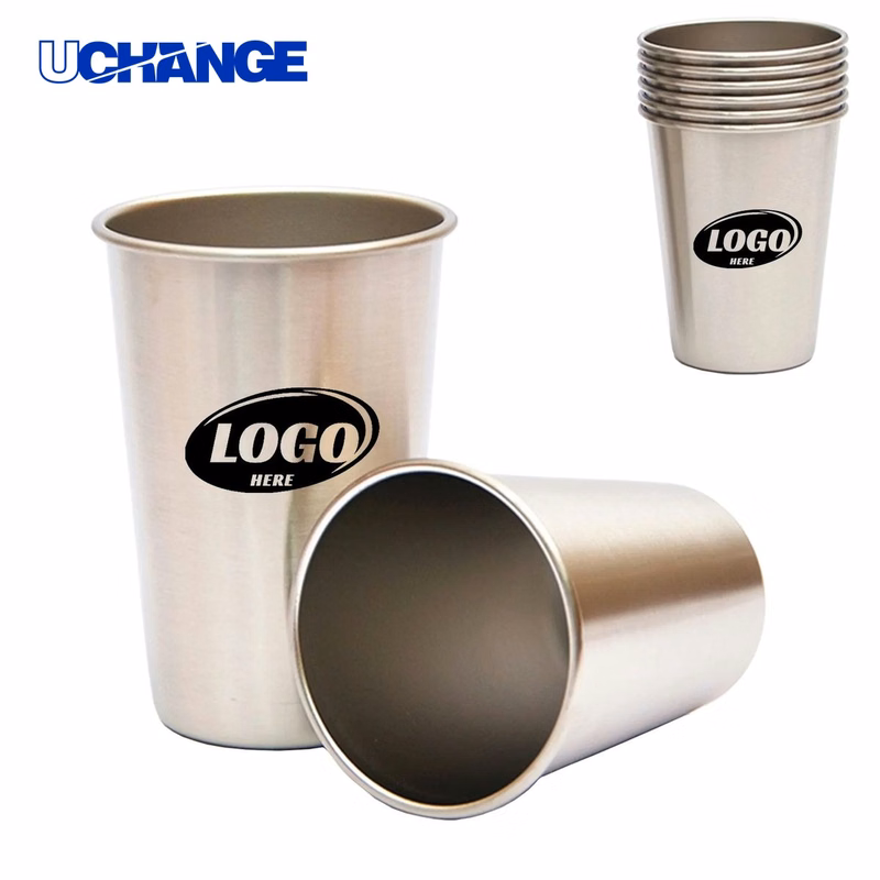 Single Wall Stainless Steel Pint Cup Container for Bar Use (16 oz)