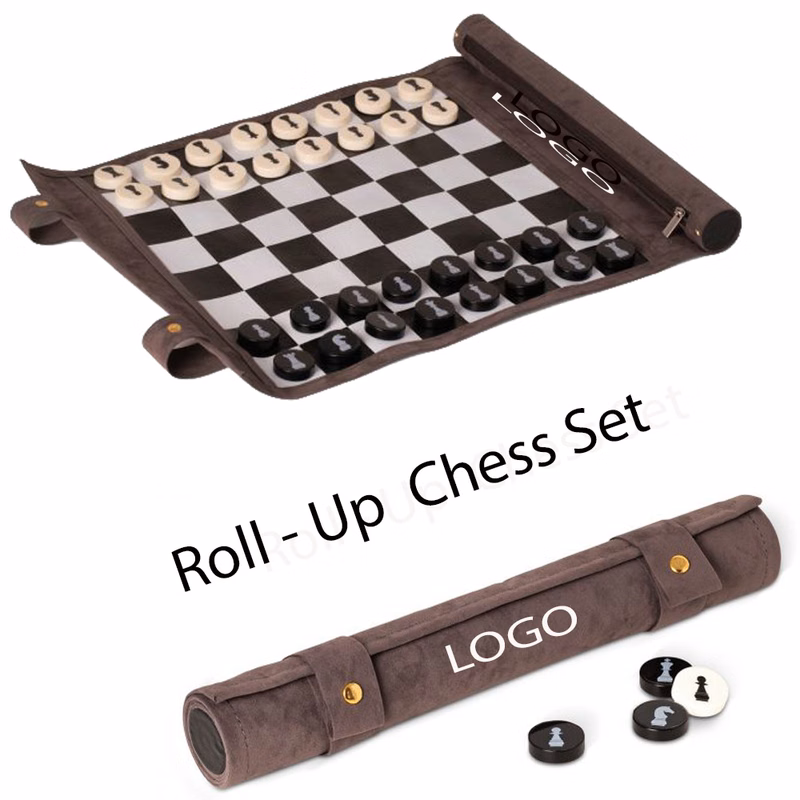 SUEDEROLL-UP CHESS TRAVEL SET