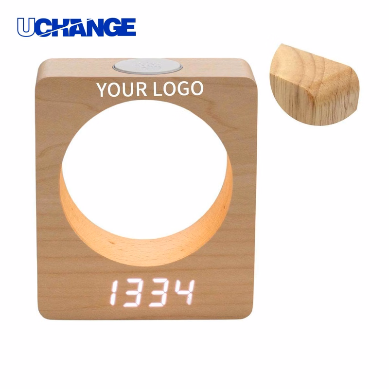Adjustable LED Alarm Clock with Wooden Frame for Bedroom Use