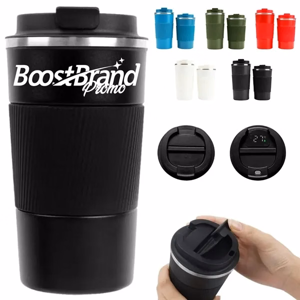 Custom 16 oz Stainless Steel Travel Mug with Silicone Grip — Corporate Drinkware