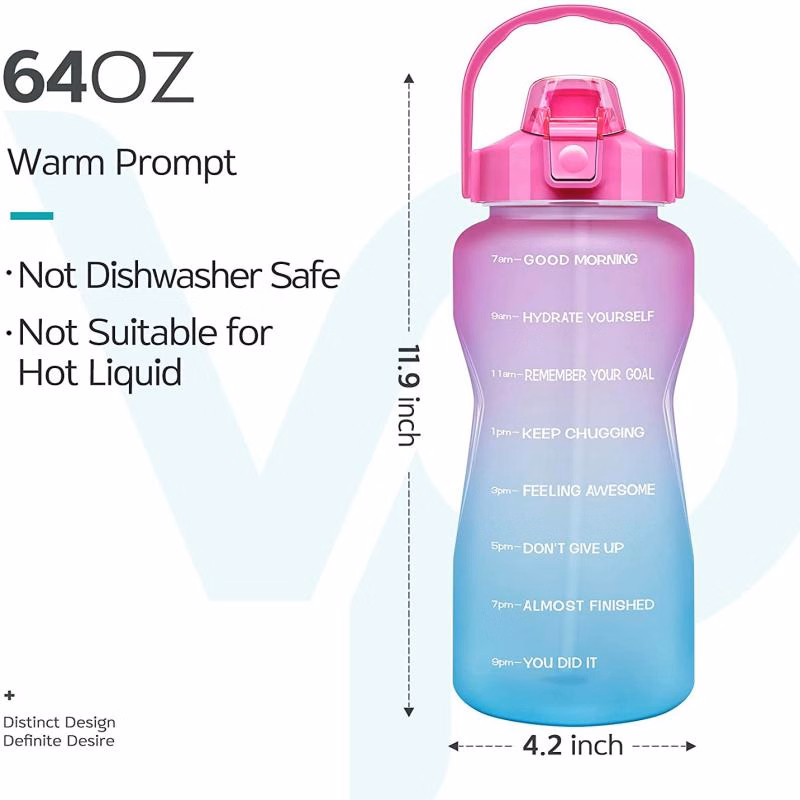 Color Changing 0.5 Gallon Motivational Water Bottle w/Straw & Time Marker