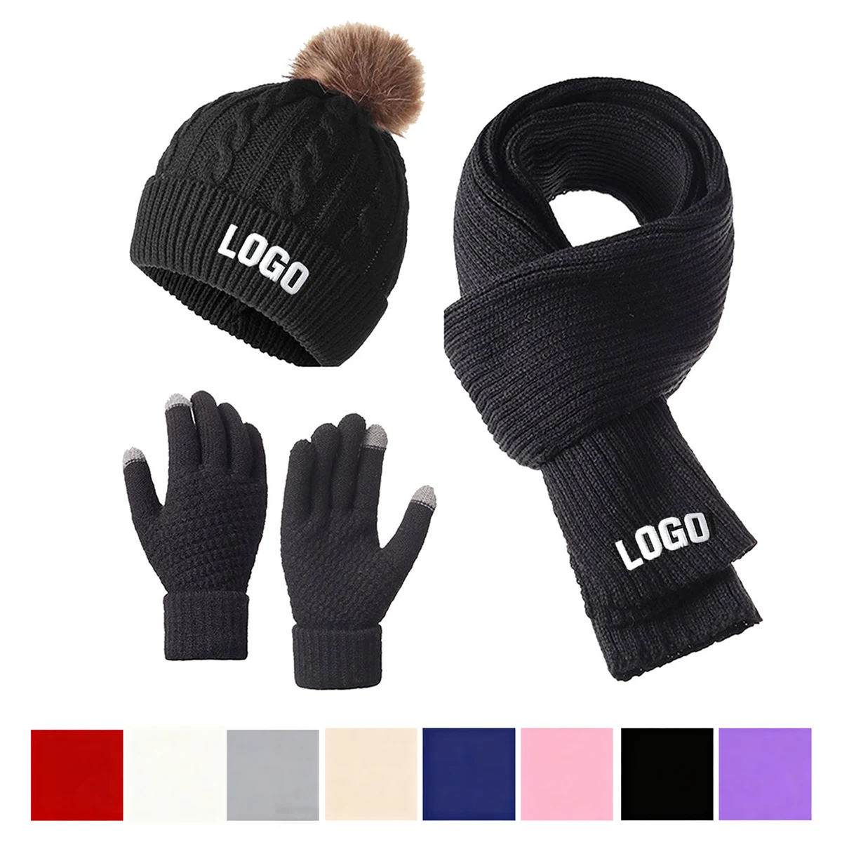 MOQ 10 Acrylic Winter Knitted Beanie Hat Scarf Glove Set 1