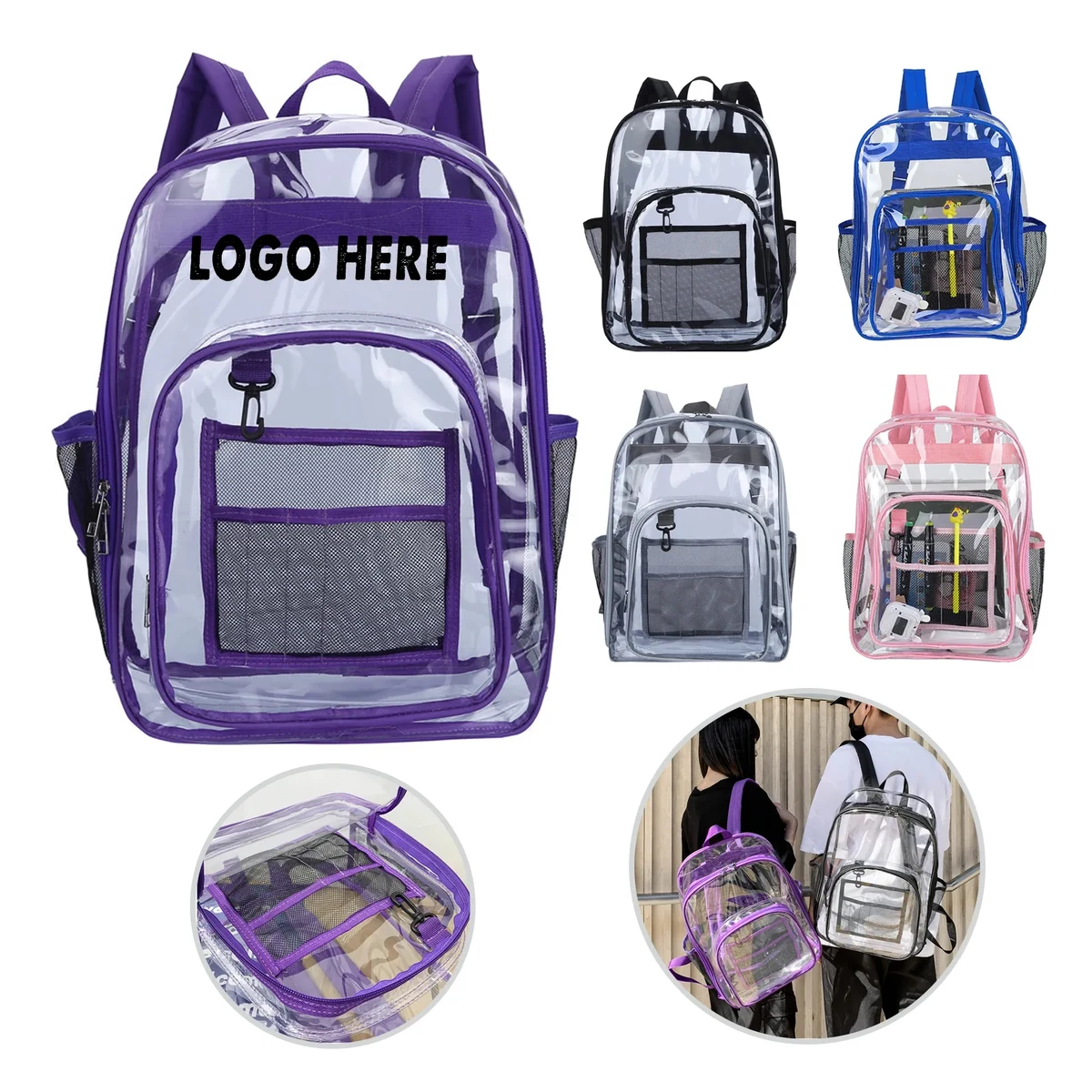 PVC Transparent Backpack Large Clear Book Bag 1