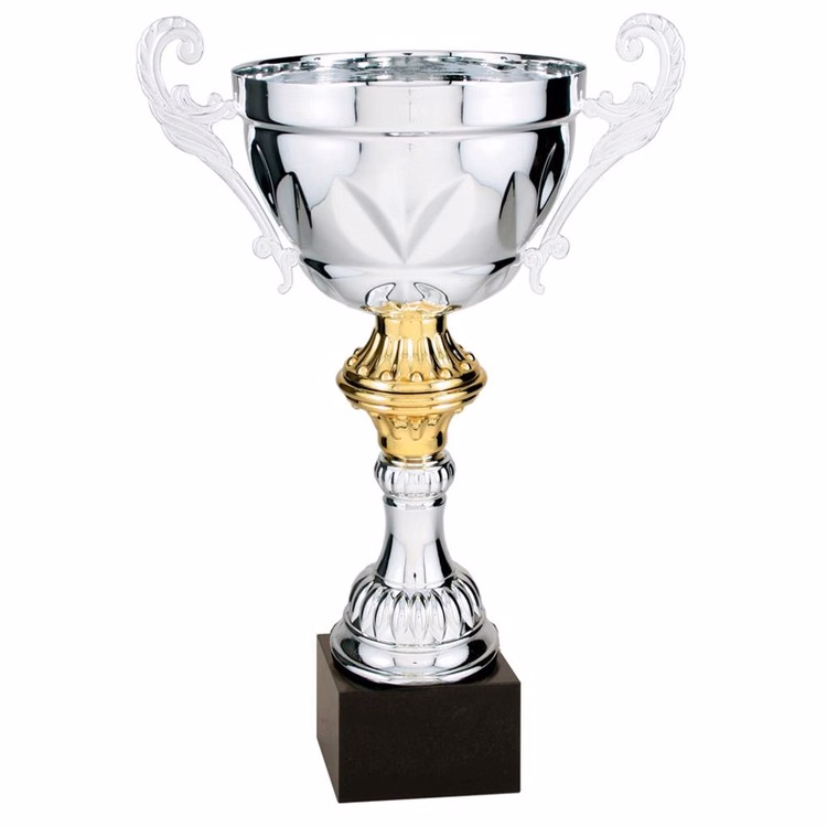 10-3/4" Tall Silver Metal Cup Trophy with Marble Base