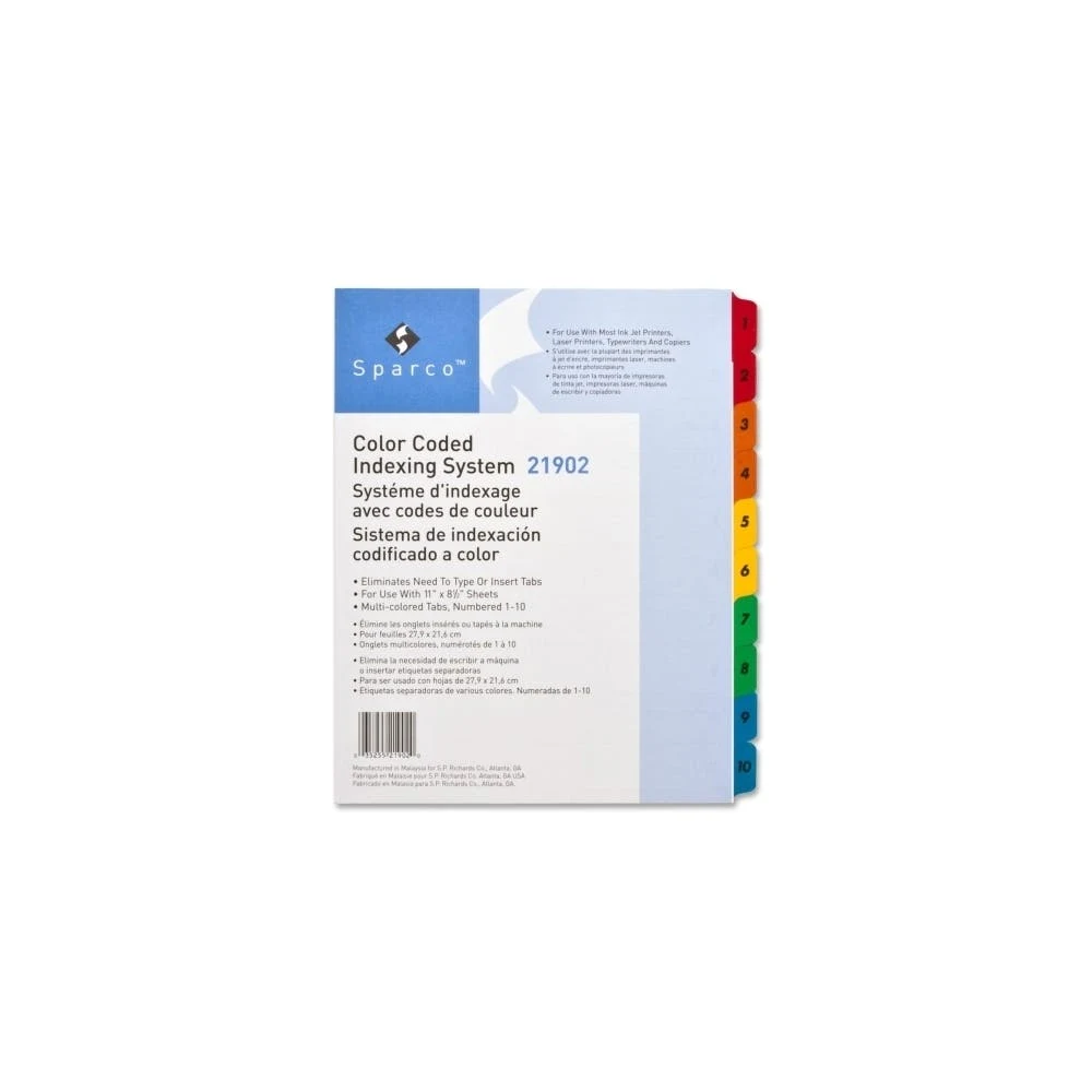 Index Dividers - 10 Tabs 1-10 Assorted Color Tabs 1