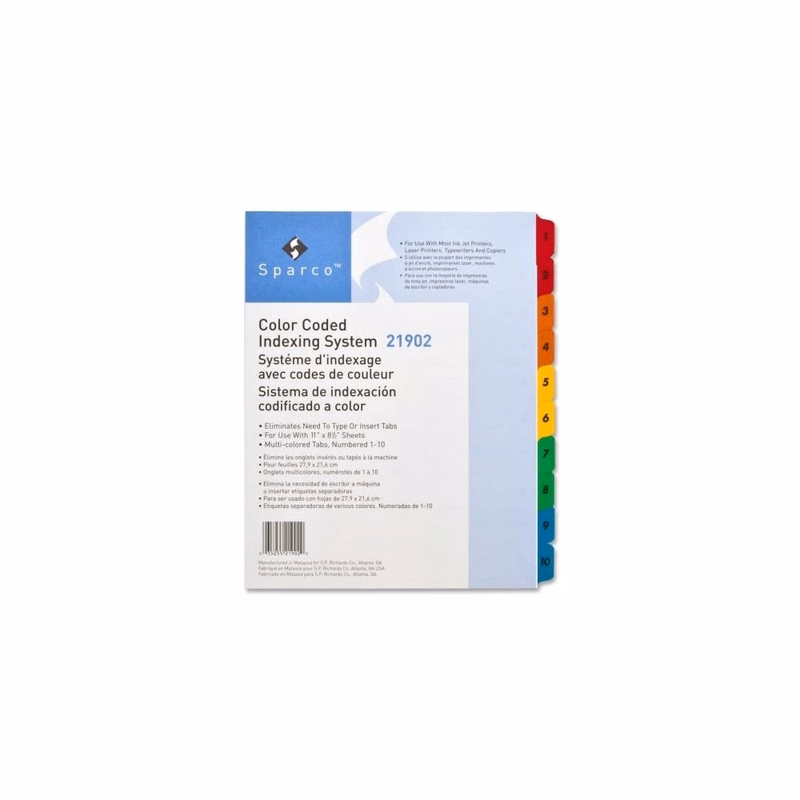 Index Dividers - 10 Tabs 1-10 Assorted Color Tabs
