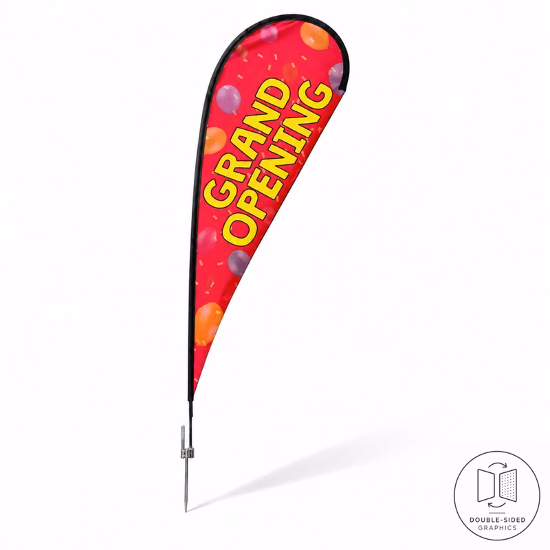 16' X-Large Tear Drop Flag Kit, Full Color Graphics Double Side, Outdoor Spike base and Bag Included
