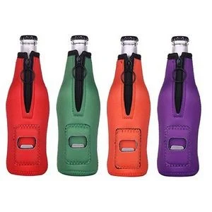 Neoprene Bottle Holder With Zipper And Bottle Opener 1