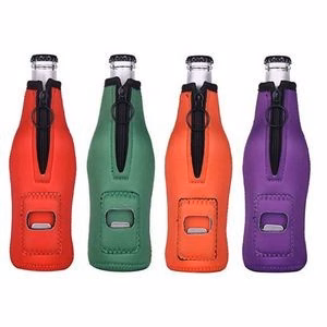 Neoprene Bottle Holder With Zipper And Bottle Opener
