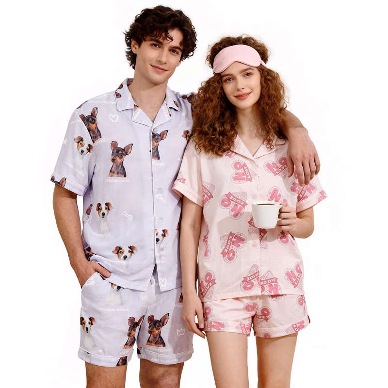 100% Cotton Double-Gauze Short Sleeve Pajamas Set