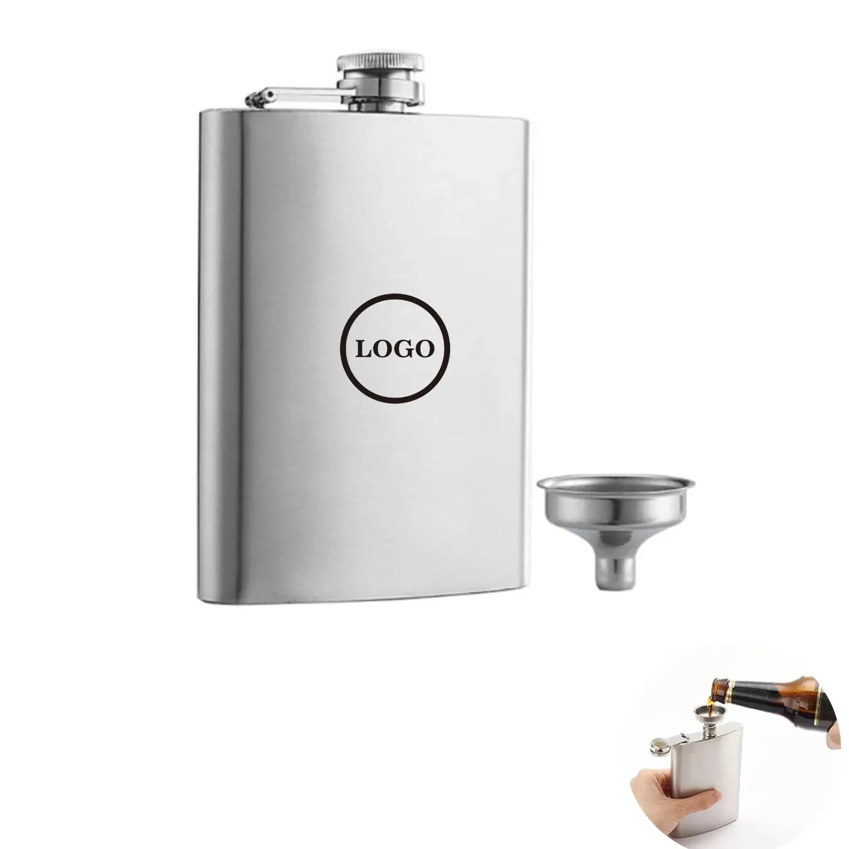 8 oz. Stainless Steel Flask with Funnel, custom water bottle with logo imprint 1