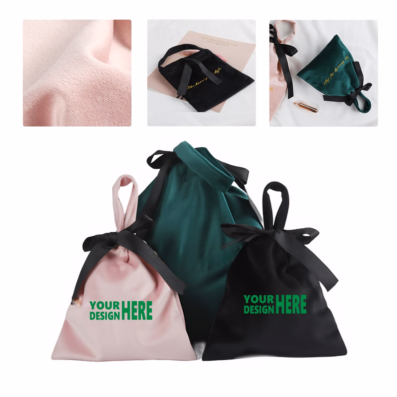 MOQ50 Custom Embroidered Velvet Drawstring Tote Bag