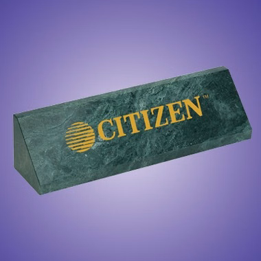 GREEN MARBLE DESKTOP WEDGE PAPERWEIGHT