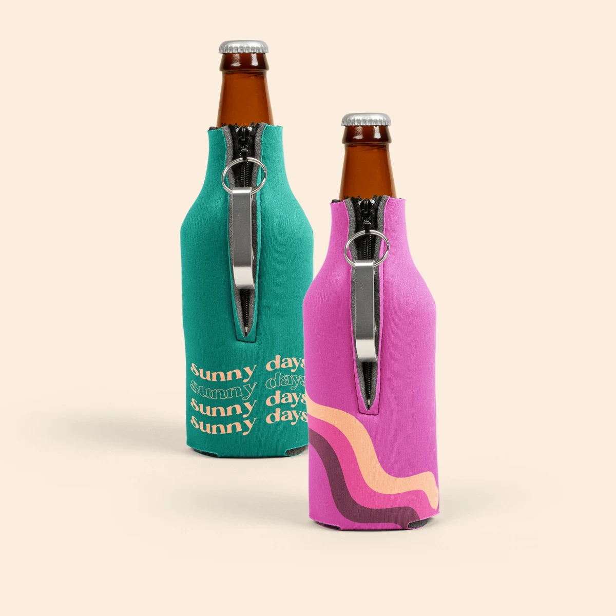 ZIPPERED BOTTLE COOLIE WITH BLANK BOTTLE OPENER 1