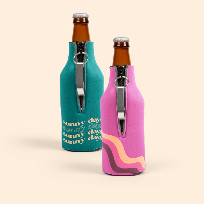 ZIPPERED BOTTLE COOLIE WITH BLANK BOTTLE OPENER