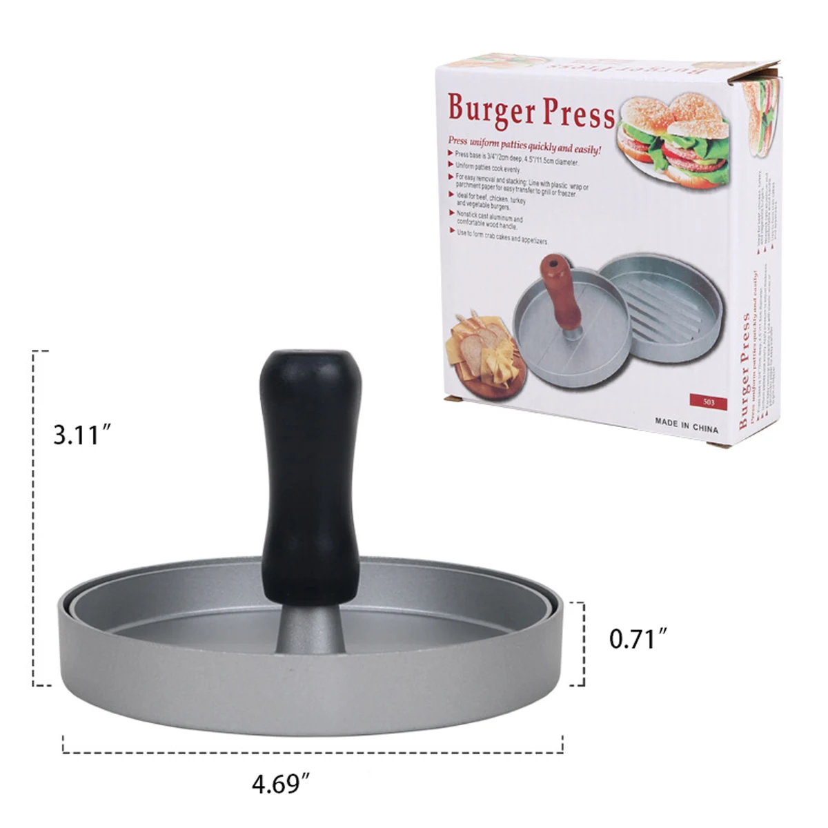 Aluminum Non-Stick Hamburger Press 1