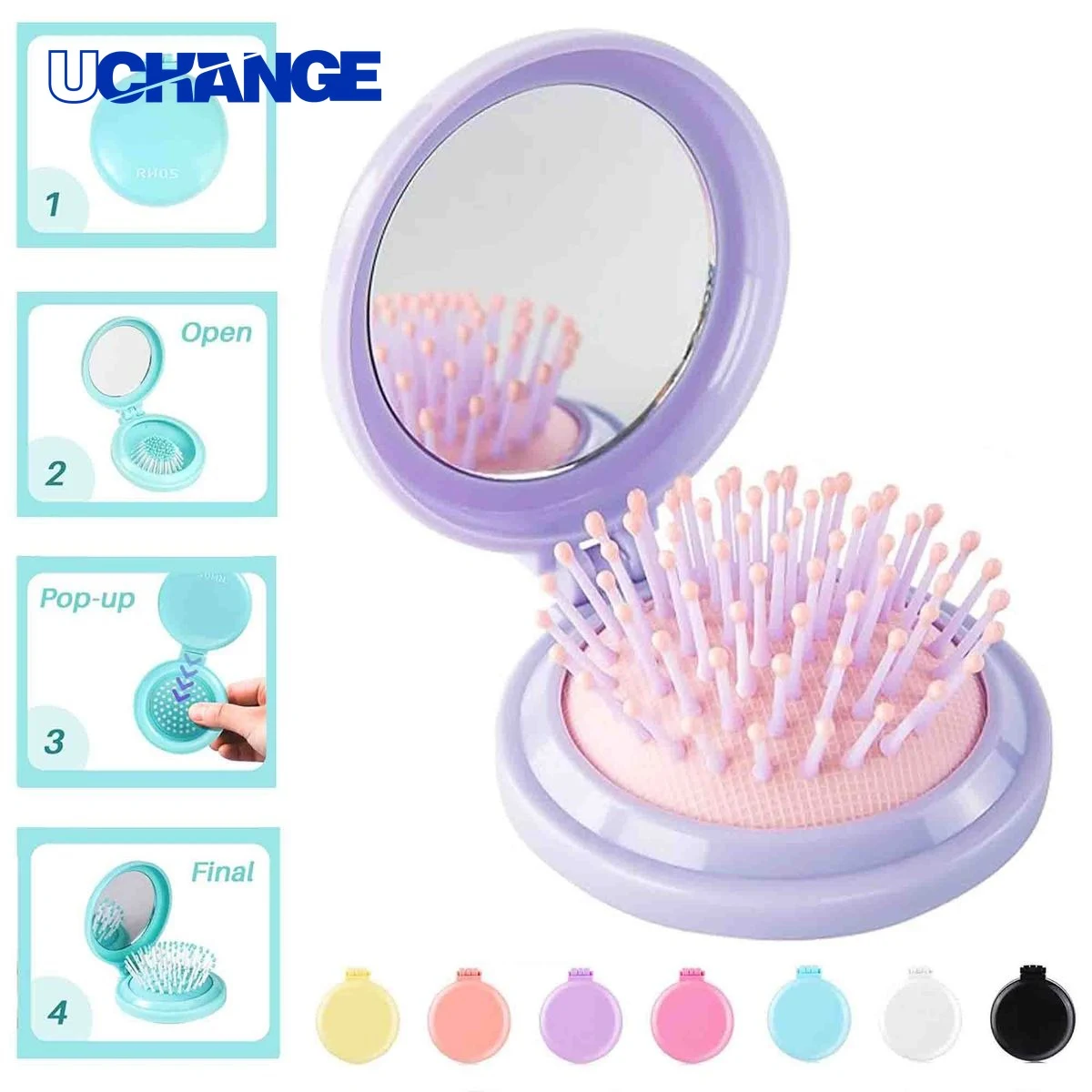 Folding Portable Travel Hair Brush with Mirror 1