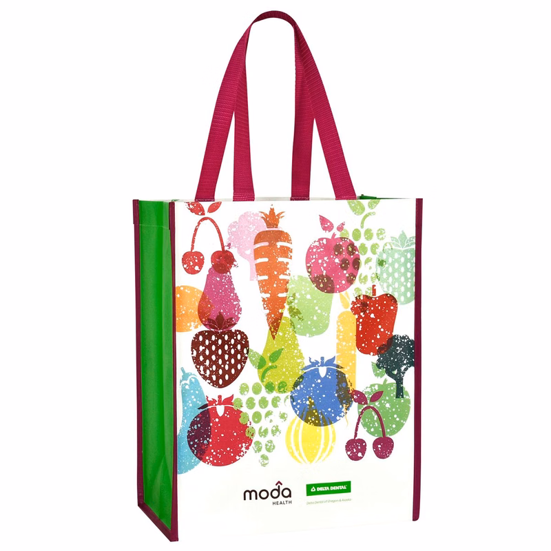 Custom Full-Color Laminated Woven Promotional Tote Bag 12"x15"x7"