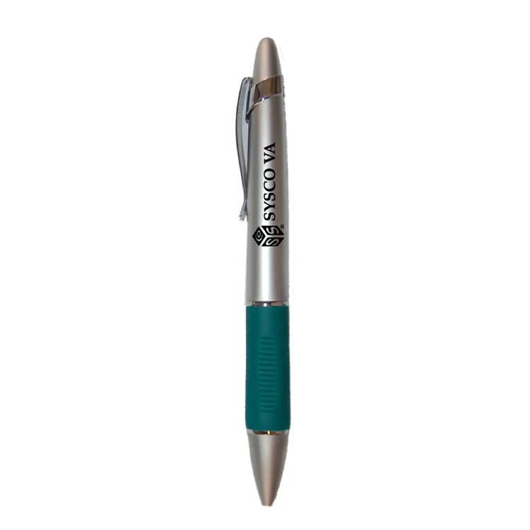 *CLOSEOUT* Informa Satin Silver Twist Action Ballpoint Pen with Colored Rubber Grip 1