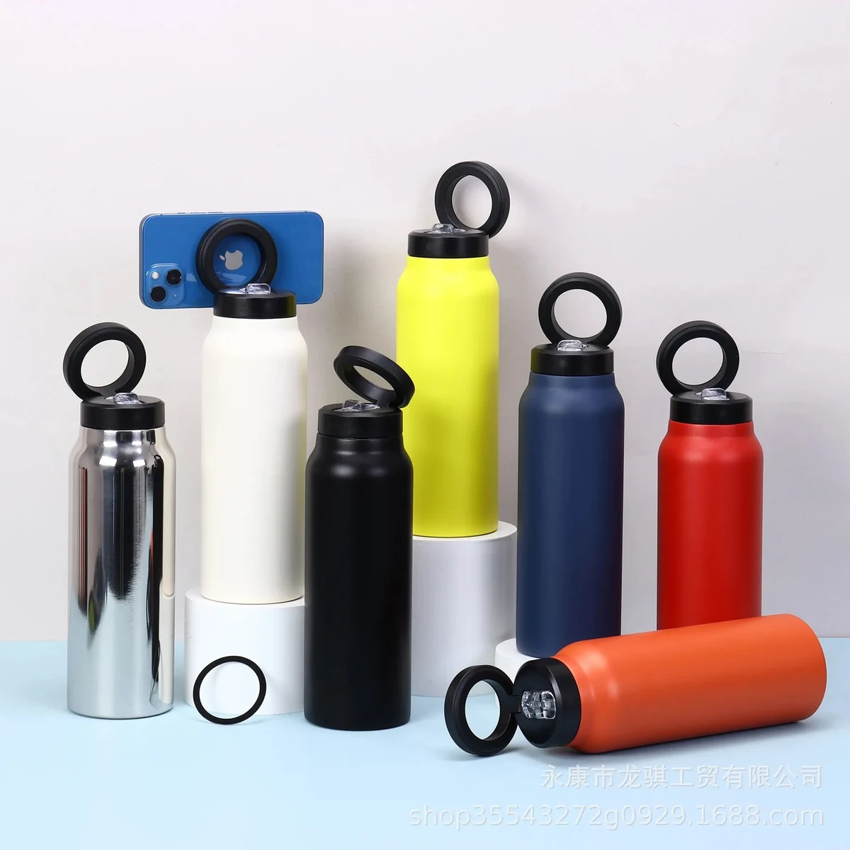 24 Oz. Insulated Magnetic Water Bottle with Phone Holder, custom water bottle with logo imprint 1