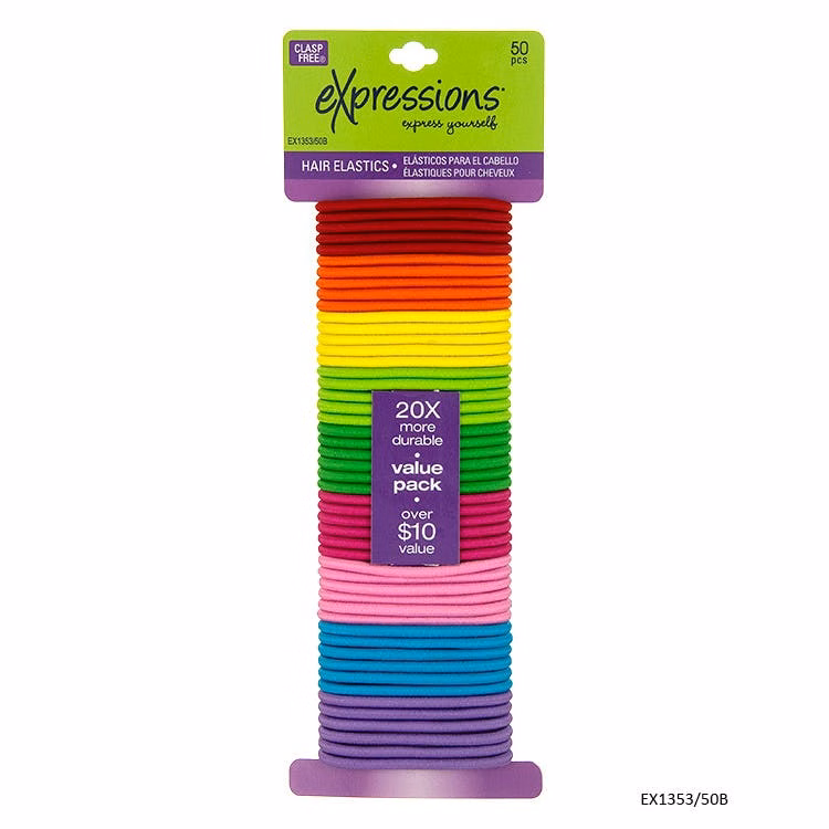 Hair Elastics - 9 Colors 50 Pack
