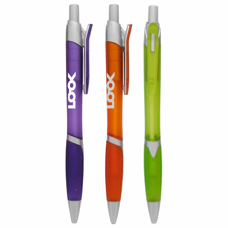Frosty "Elect" Attractive Colored Ballpoint Click Pen with Matching Rubber Grip