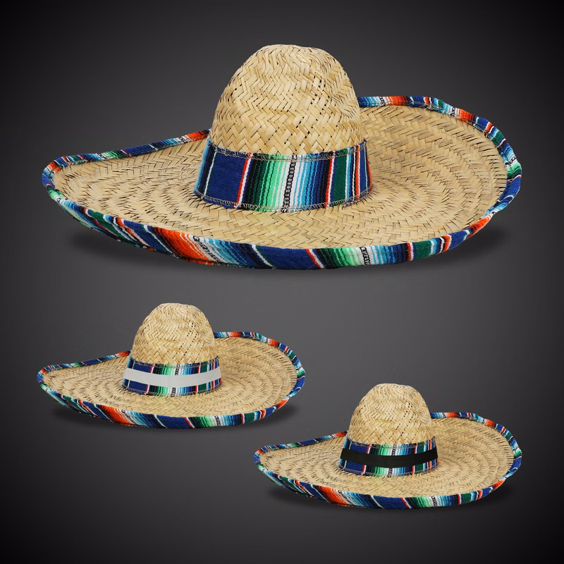 Large Natural Straw Sombrero with Serape Trim(blank)