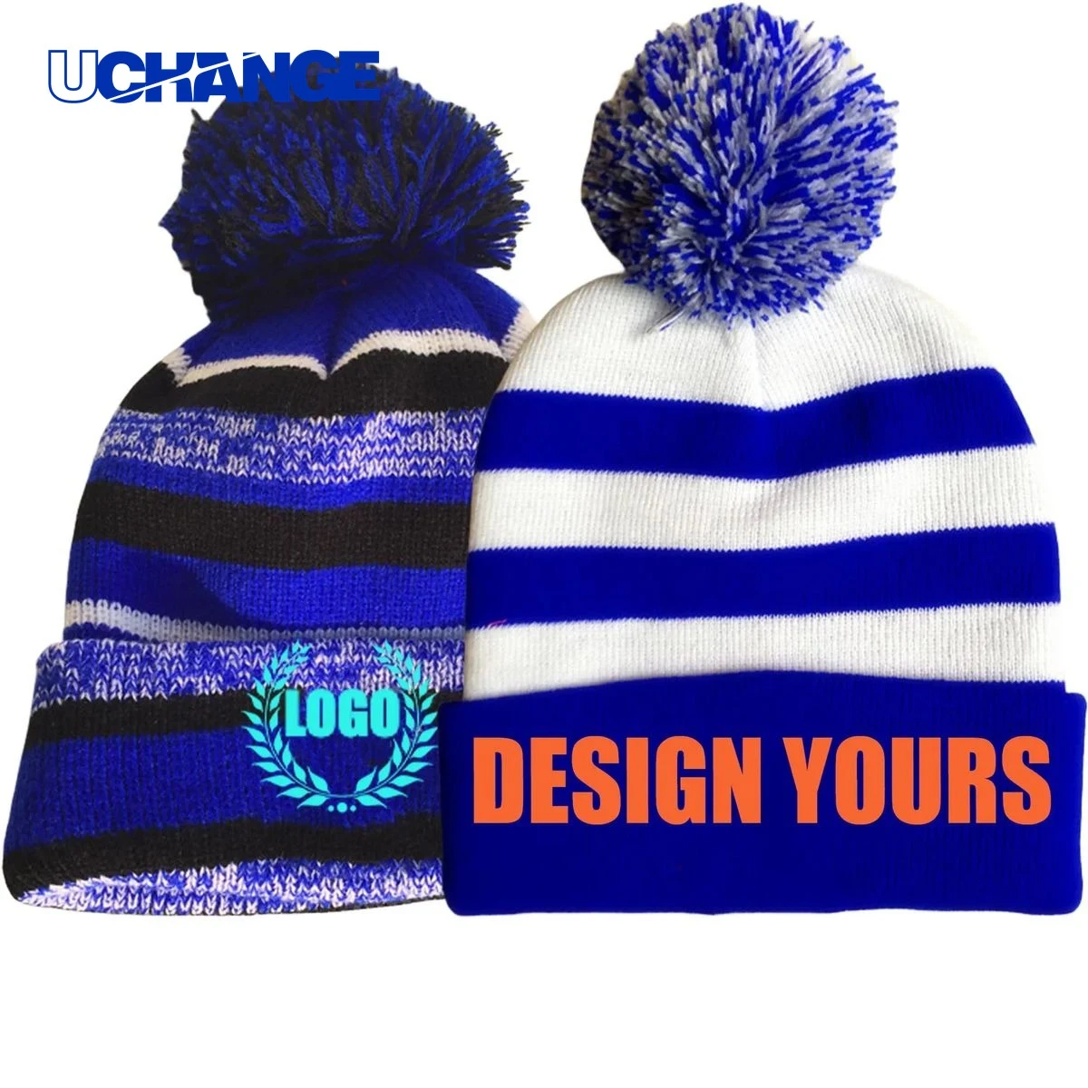 Jacquard Knitted Pom Beanie Hat 1
