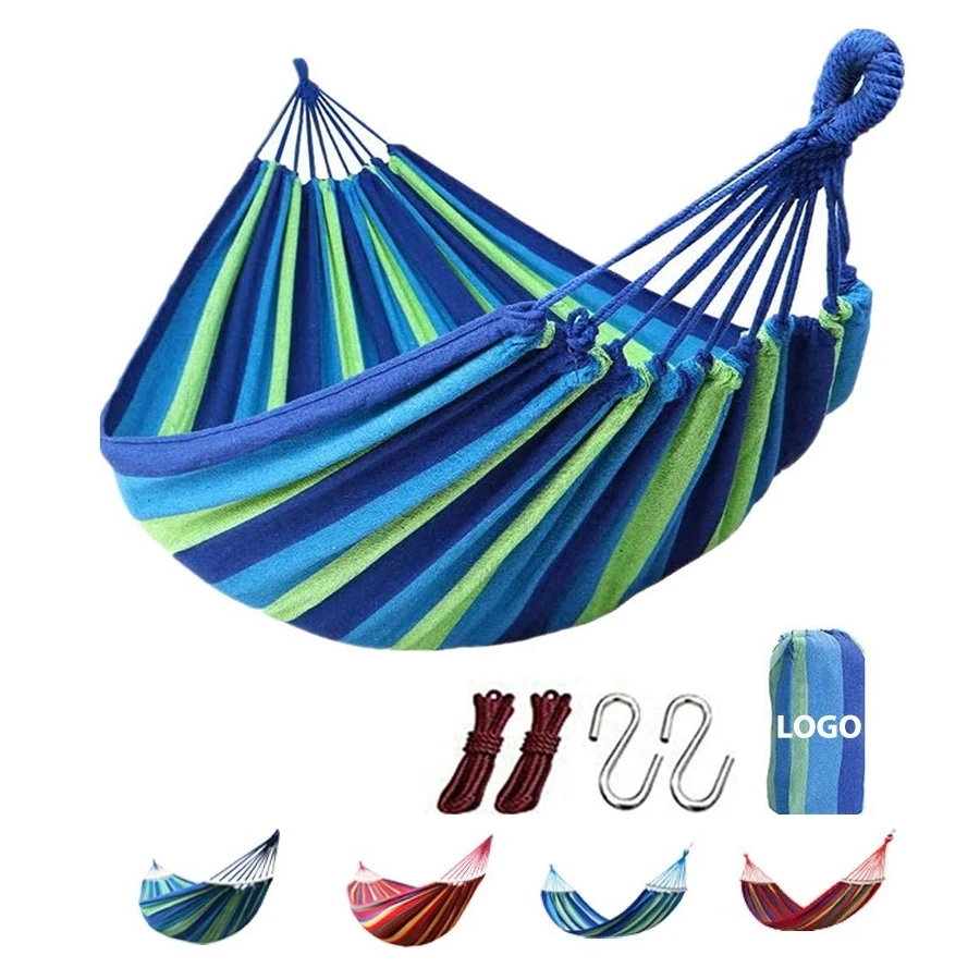 Folding Travel-friendly Canvas Hammock With Wooden Stick 1