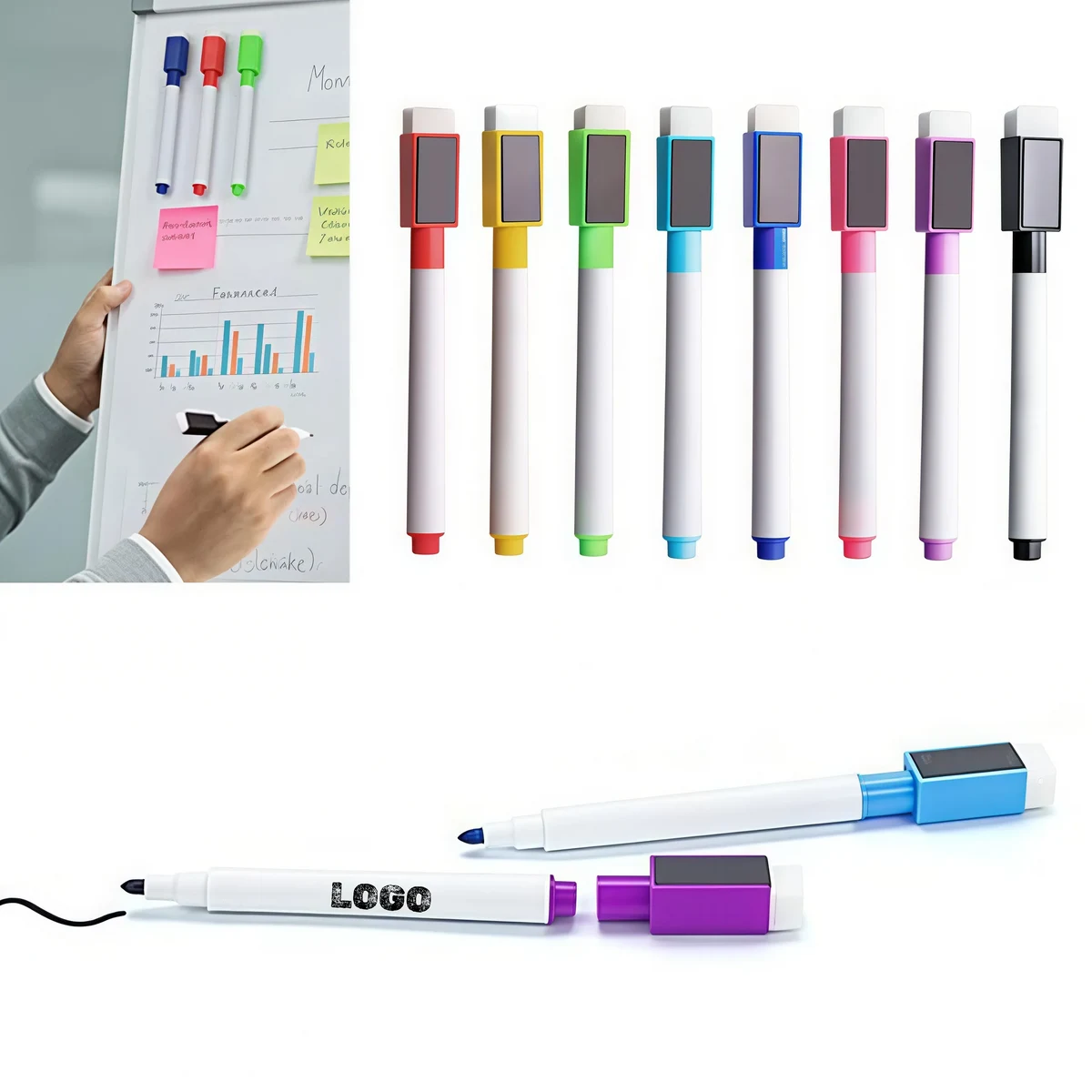 Colorful Magnetic Dry Erase Markers with Magnet & Eraser 1