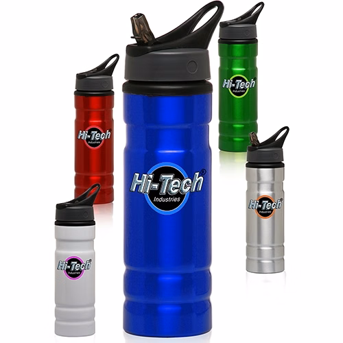 27.25 oz Logo Aluminum Water Bottle with Straw