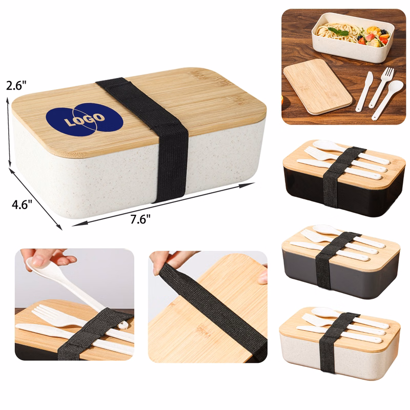 Lightweight Bamboo Bento Lunch Box With Tableware
