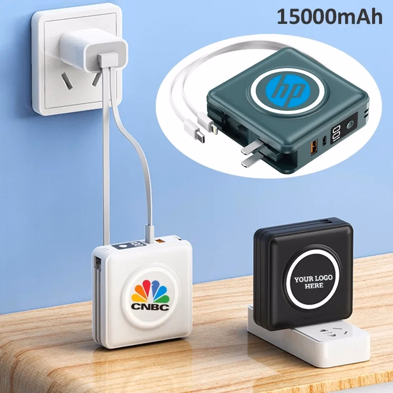 15000mAh 15W Wireless Charging Power Bank with AC Wall Plug