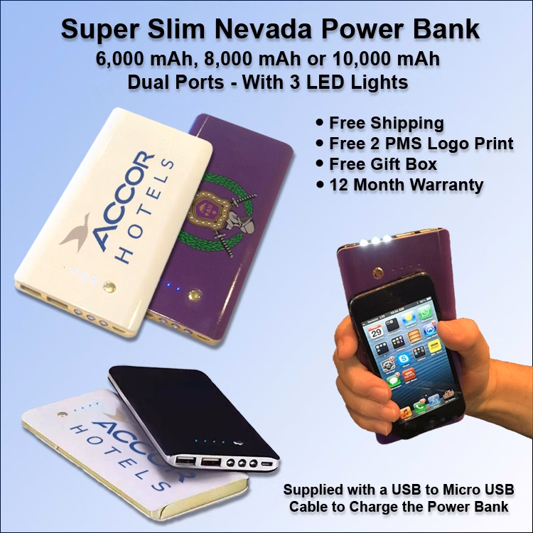 Super Slim Nevada Rubberized Finish Power Bank 8000 mAh