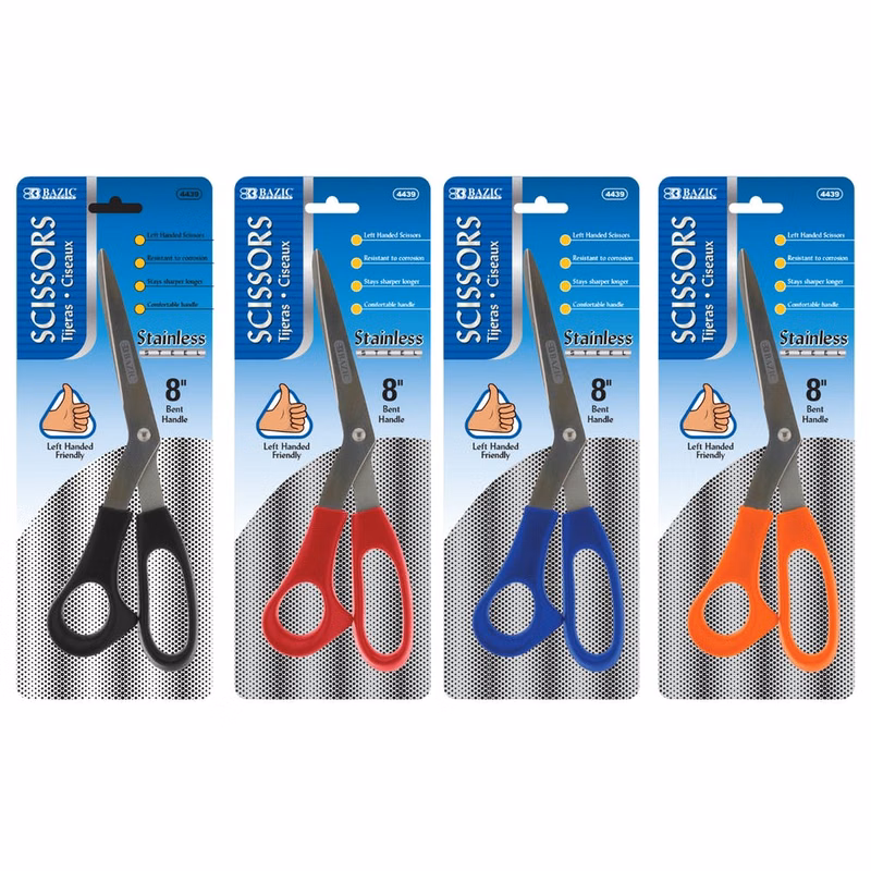 8" Bent Scissors - Left-Handed Assorted Colors Single Pack