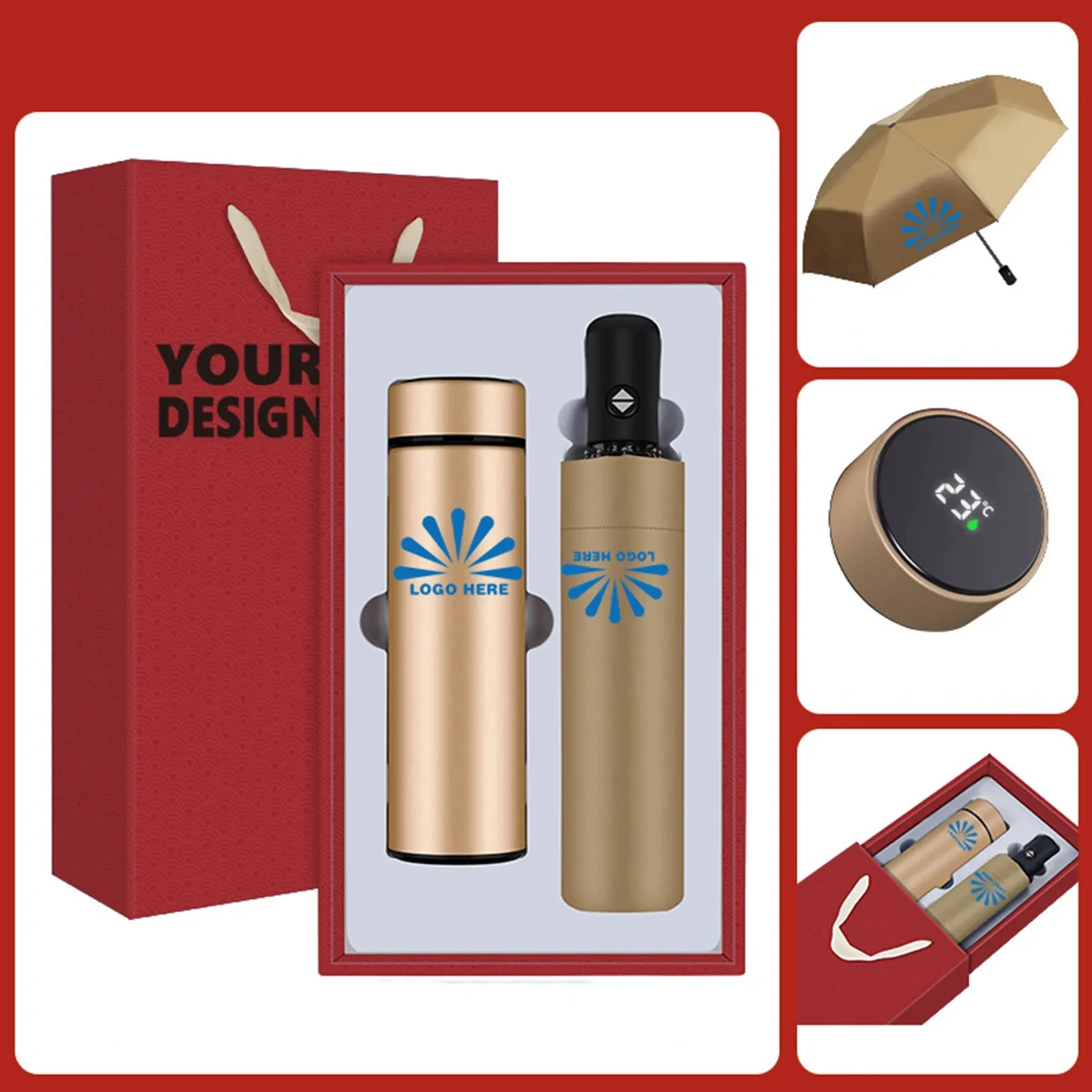 Custom Logo Thermos & Umbrella Gift Set for Business Events 1