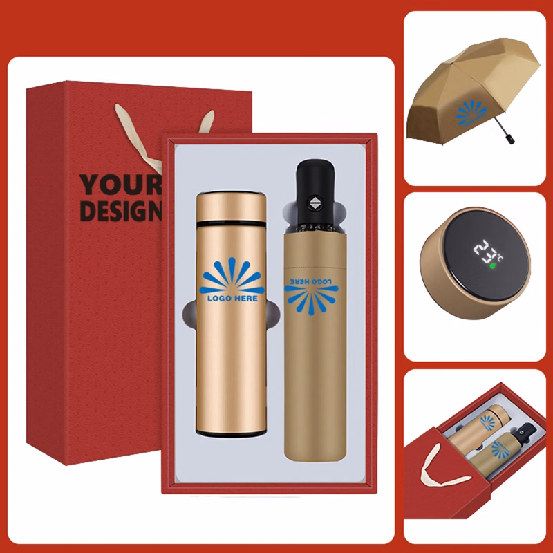 Custom Logo Thermos & Umbrella Gift Set for Business Events