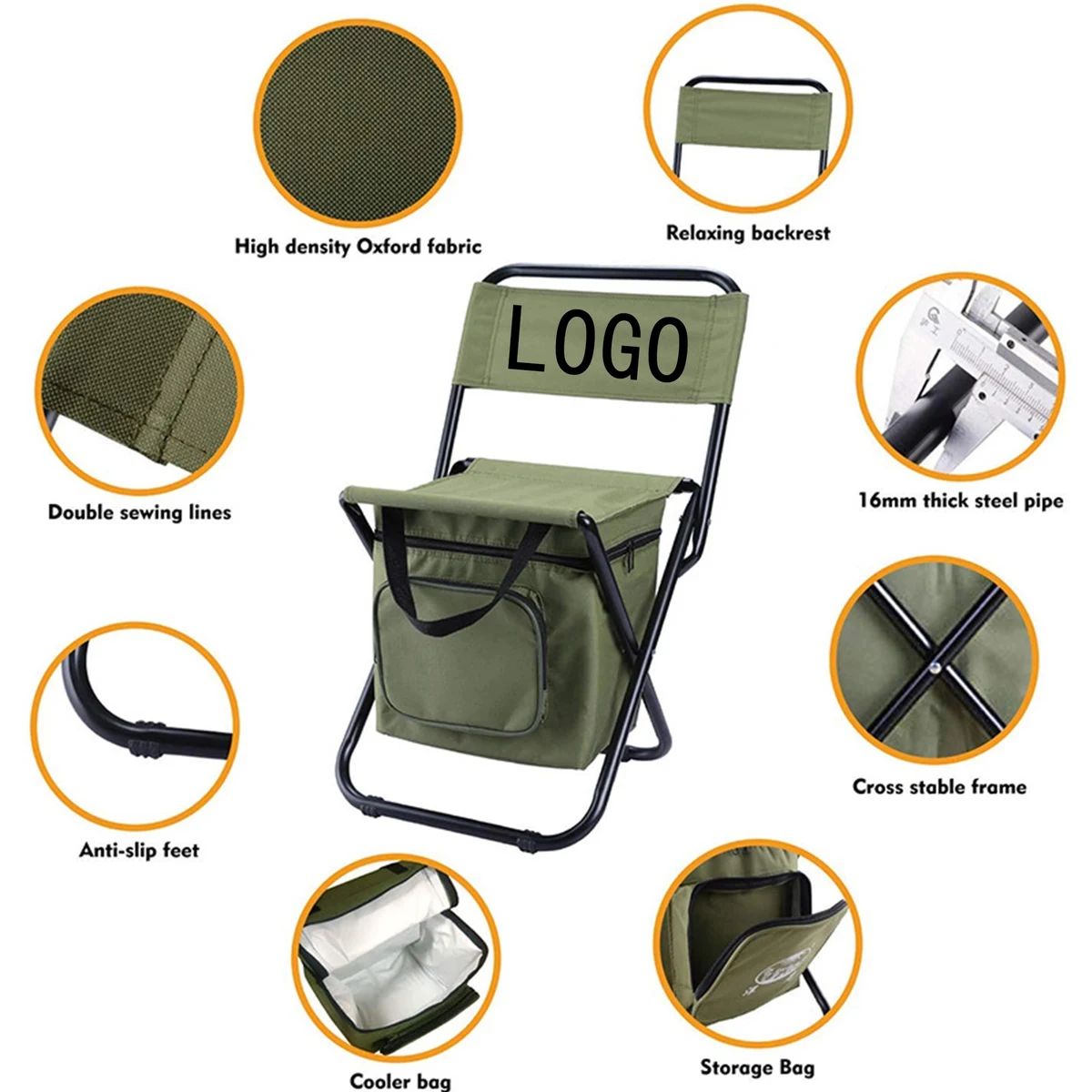 Portable Folding Chair with Storage Pouch - 600D Polyester 1