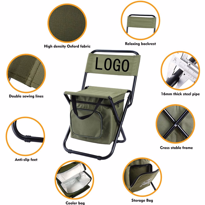 Portable Folding Chair with Storage Pouch - 600D Polyester