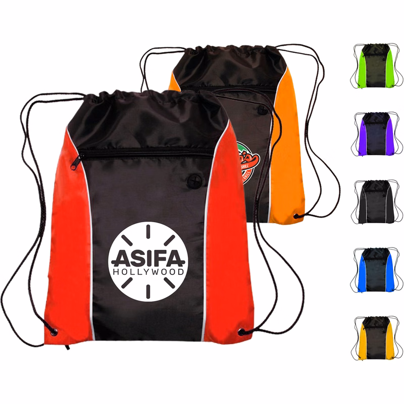 Two Tone Front Pocket w/ Earphone Outlet Drawstring Backpacks
