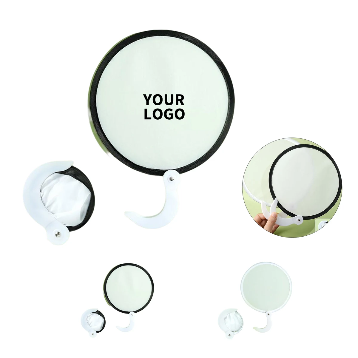 Polyester Folding Hand Fan 7.9" Diameter 1