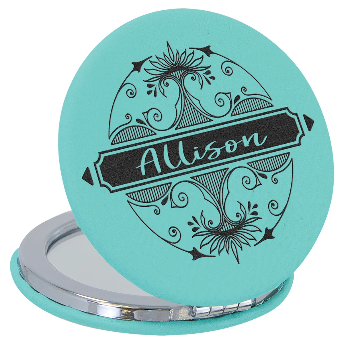 2 1/2" Teal Leatherette Compact Mirror 1