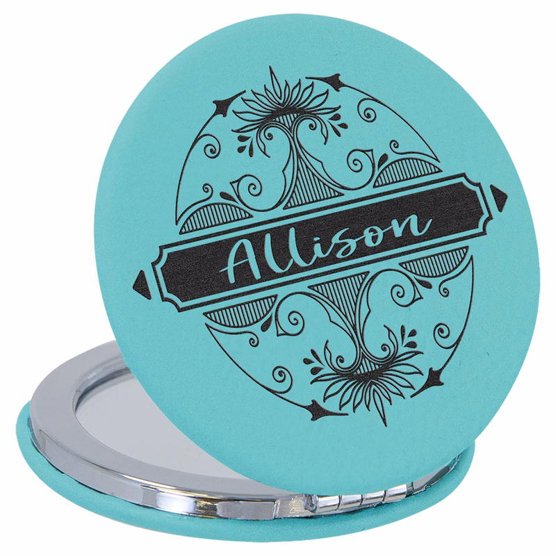 2 1/2" Teal Leatherette Compact Mirror