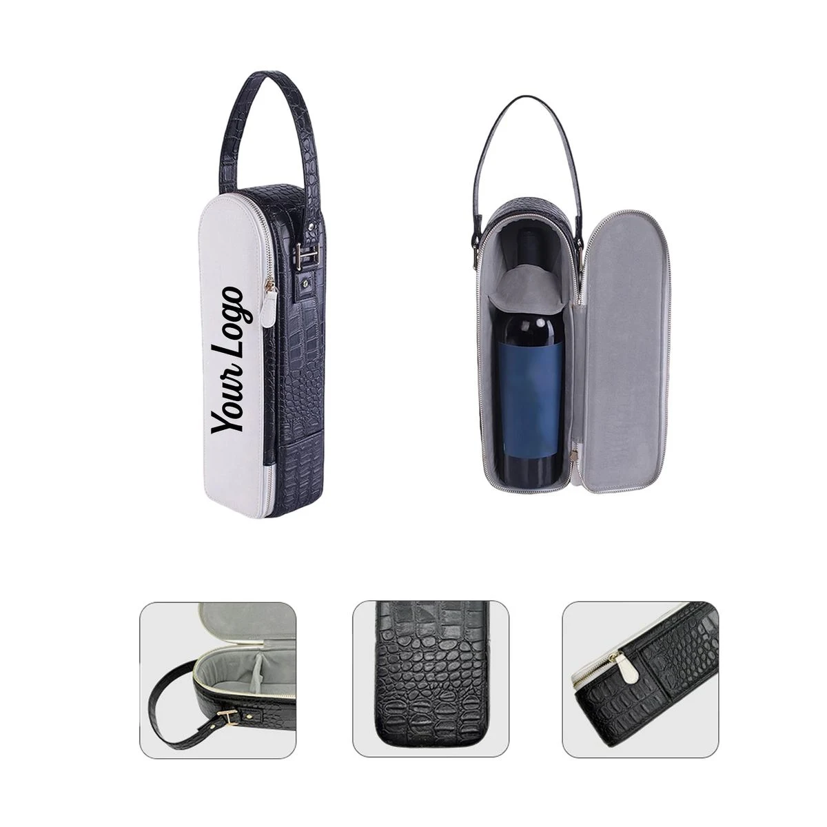PU Leather Zippered Wine Bottle Bag 1