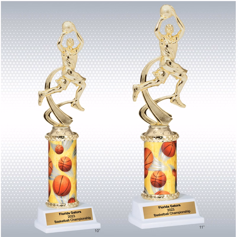 Assembled Male Basketball Trophy w/ White Base