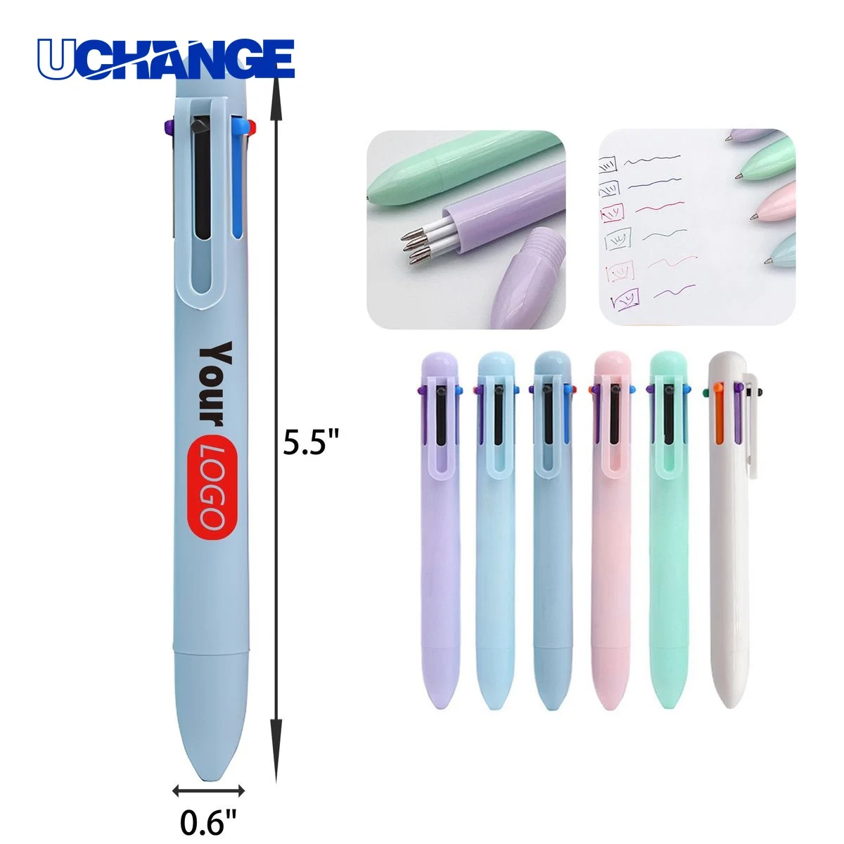 Retractable 6 Color Stylish Ballpoint Pen for Art, custom pen with logo imprint 1