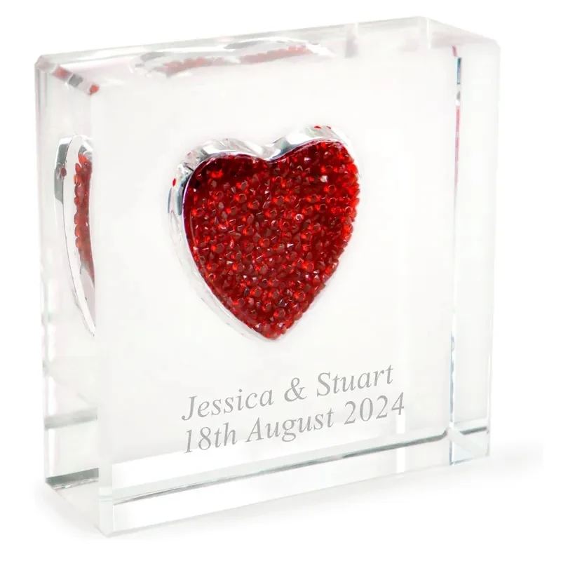 Personalised Red Crystal Heart Glass Keepsake 1